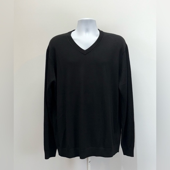 HART SCHAFFNER-MARX  Men's black extra fine Merino wool V-Neck Sweater size XLT - Picture 2 of 12